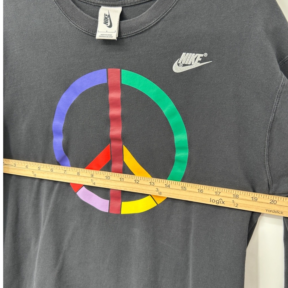 Nike Peace Sign Rainbow Long Sleeve T-Shirt Black Oversized Festival Large - Picture 6 of 7